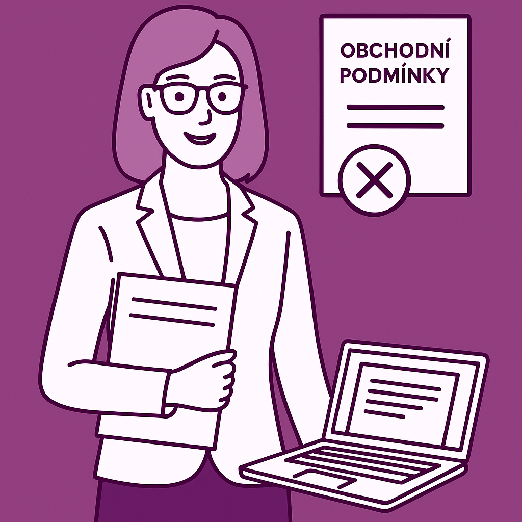 Advokátka ukončující nabídku vzorových obchodních podmínek pro online podnikatele.
